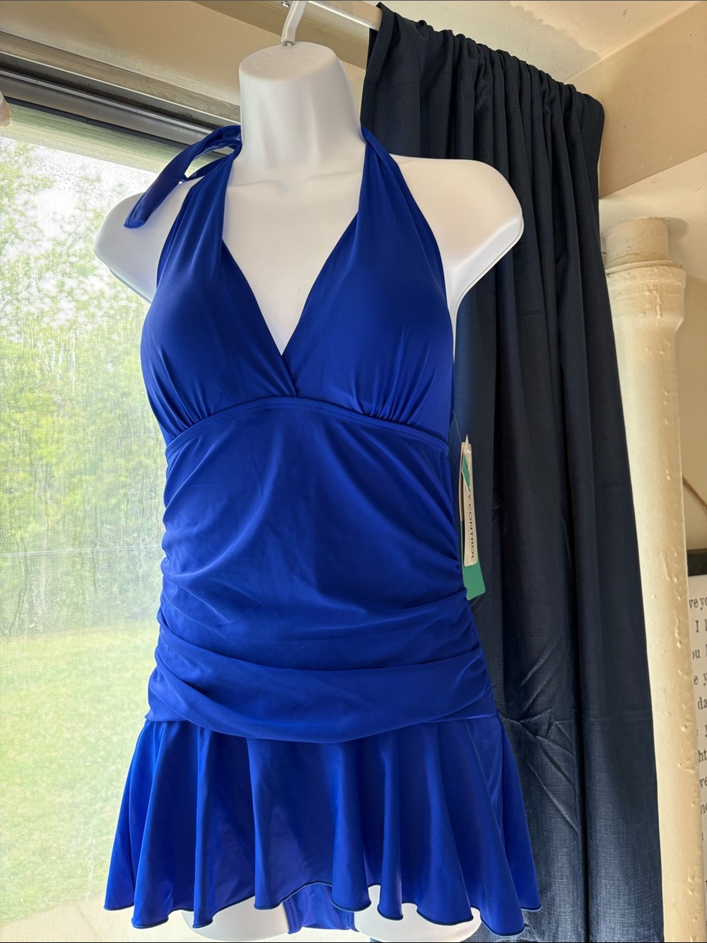 Royal Blue Halter One-Piece Swimdress NWT Tummy Control